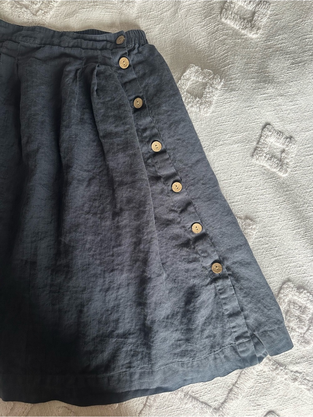 Grae Cove 100% Linen Button-Front Midi Skirt Charcoal Blue size M